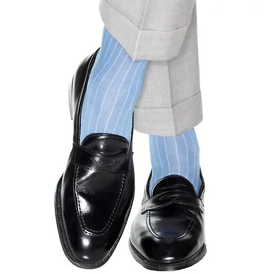 Dapper Classics - Azure Blue Ribbed - Cotton - Over The Calf