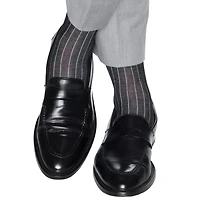 Dapper Classics - Black with Ash Vertical Stripe - Cotton - Over The Calf