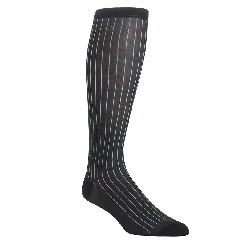 Dapper Classics - Black with Ash Vertical Stripe - Cotton - Over The Calf