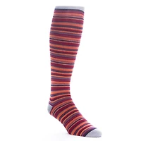 Dapper Classics - Gray/Dress Navy/Burnt Orange/Grape and Burgundy Variegated Stripe - Merino Wool - Over The Calf