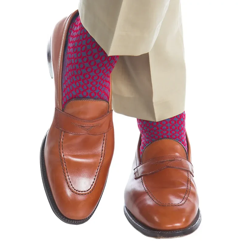 Dapper Classics - Indigo Blue with Red Ovals - Cotton - Over The Calf - King Size