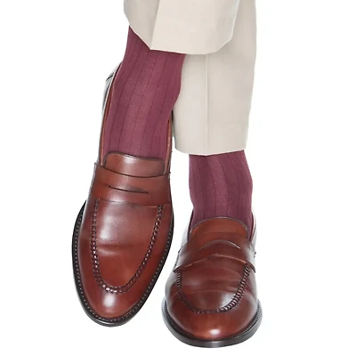 Dapper Classics - Merlot Solid Ribbed - Cotton - Over The Calf