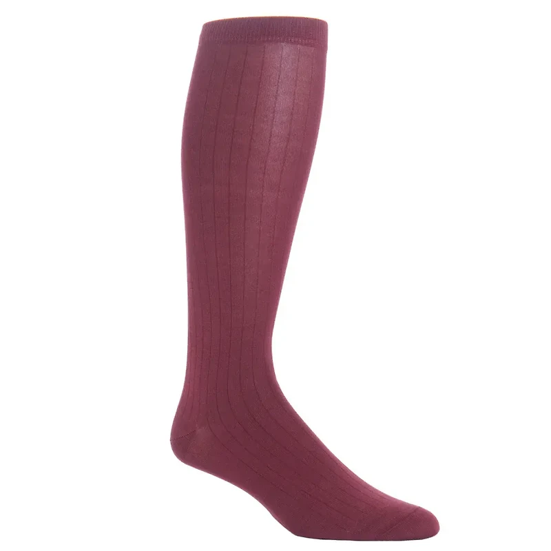 Dapper Classics - Merlot Solid Ribbed - Cotton - Over The Calf