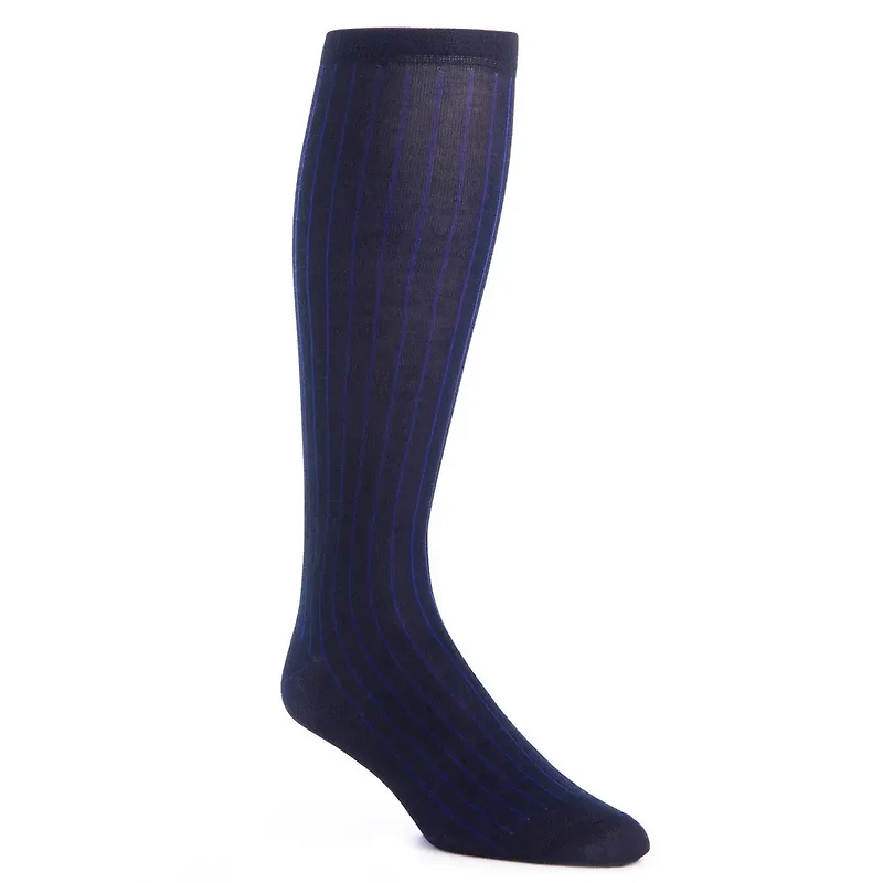 Dapper Classics - Navy with Clematis Blue Vertical Stripe - Cotton - Over The Calf
