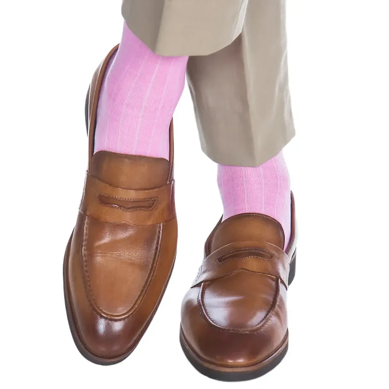 Dapper Classics - Pink Solid Ribbed - Cotton - Over The Calf