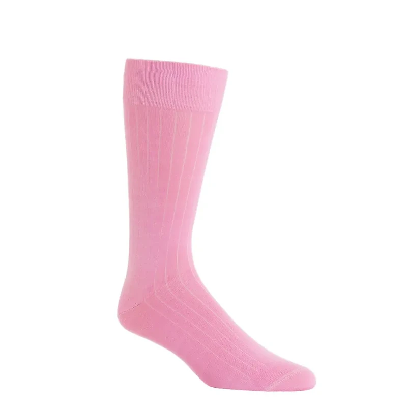 Dapper Classics - Pink Solid Ribbed - Cotton - Over The Calf