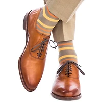 Dapper Classics - Taupe with Saffron and Burnt Orange Double Stripe - Merino Wool - Over The Calf