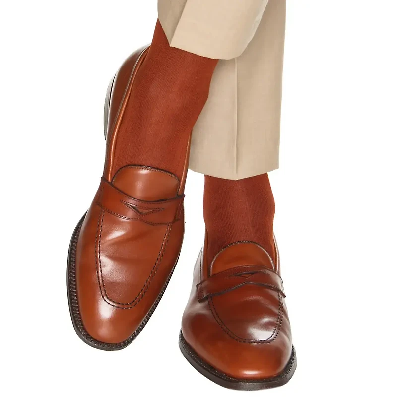 Dapper Classics - Whiskey Brown Solid Ribbed - Cotton - Over The Calf