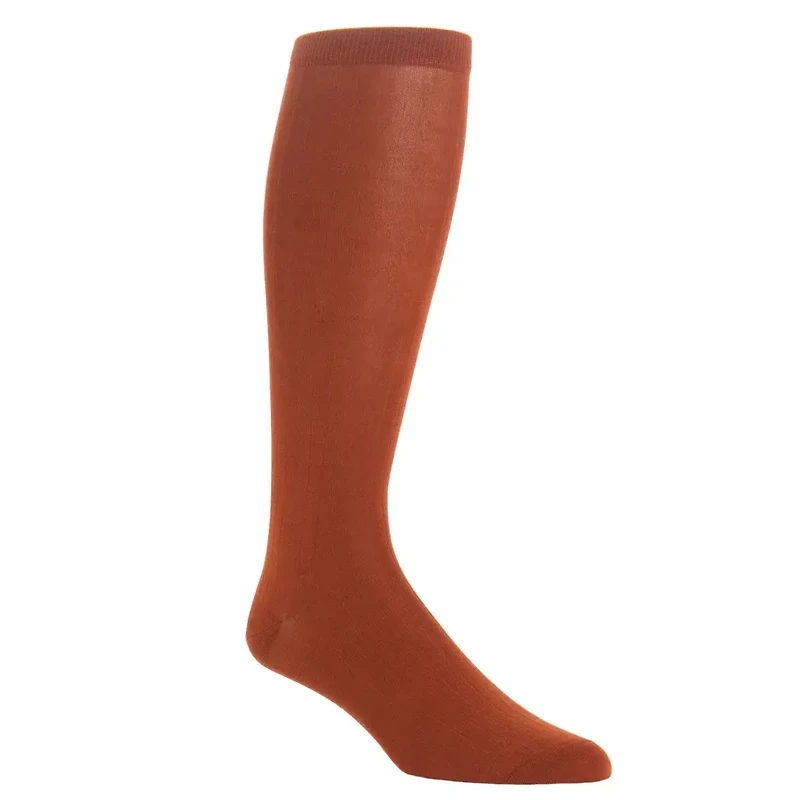Dapper Classics - Whiskey Brown Solid Ribbed - Cotton - Over The Calf