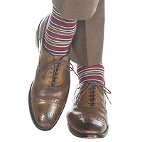 Dapper Classics - Navy with Brown/Yolk/Red/White/Magenta Stripe - Merino Wool - Over The Calf