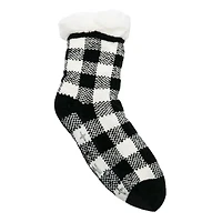 TOP IT OFF - Slipper Sock - Black and White Plaid - One Size