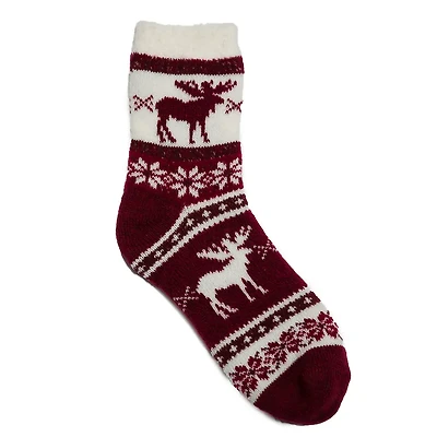 TOP IT OFF - Wintry Holiday Sock - Moose - Maroon - One Size