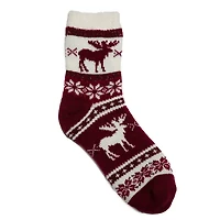 TOP IT OFF - Wintry Holiday Sock - Moose - Maroon - One Size