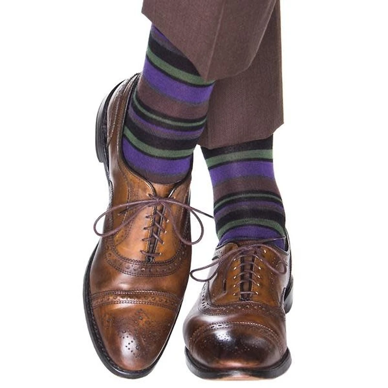 Dapper Classics - Black with Pine Green/Royal Purple/Charcoal/Coffee Brown - Merino Wool - Over The Calf