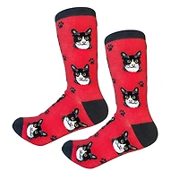 Sock Daddy - Black and White Cat - Red - Crew - Unisex