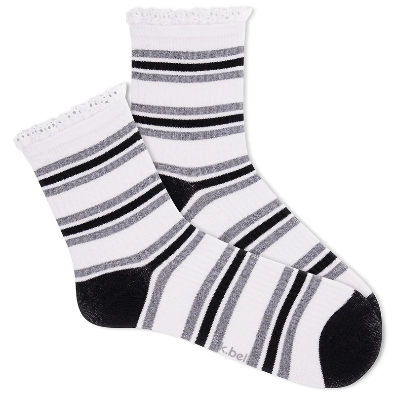 K. Bell - Crochet Lace Ribbed - White - Ankle - Women's
