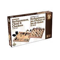 Ensemble 3-en-1 - Backgammon/Échecs/Dames en bois