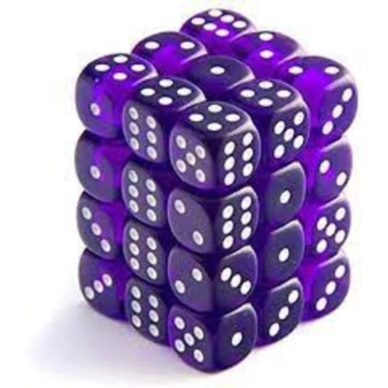36 dés 6 12mm transparents violets avec points blancs