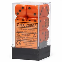 12 dés 6 16mm opaques orange avec points noirs