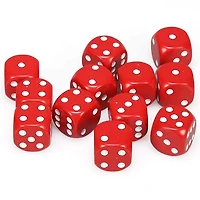 12 dés 6 16mm opaques rouge avec points blancs