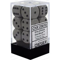 12 dés 6 16mm opaques gris avec points noirs