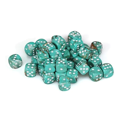 36 dés 6 12mm marbrés Oxy-Copper avec points blancs