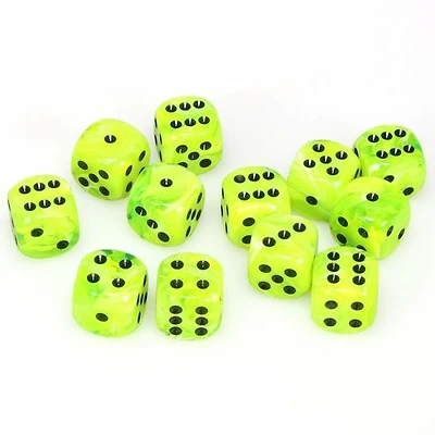12 dés 6 16mm Vortex Vert Pétant avec points noirs