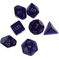 7 dés polyédriques Borealis Luminary - Violet Royal avec chiffres doré