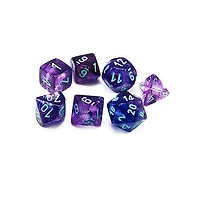 7 dés polyédriques Nebula Luminary nocturne avec chiffres bleus