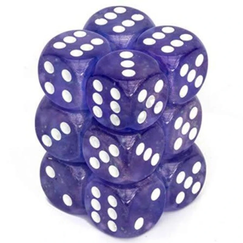 12 dés 6 16mm Borealis Luminary - Violet avec picots blancs