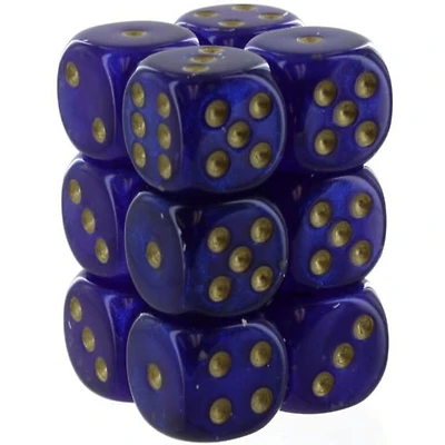 12 dés 6 16mm Borealis Luminary - Violet Royal avec picots dorés