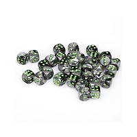 36 dés 6 12mm Gemini noir/gris avec points verts