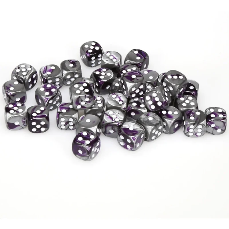 36 dés 6 12mm Gemini violet/acier avec points blancs