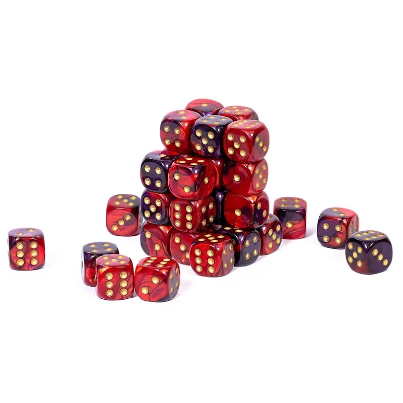 36 dés 6 12mm Gemini violet/rouge avec points dorés