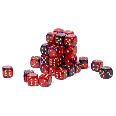 36 dés 6 12mm Gemini violet/rouge avec points dorés