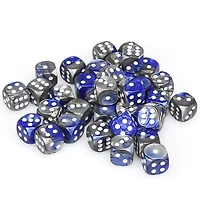 36 dés 6 12mm Gemini bleu/acier avec points blancs