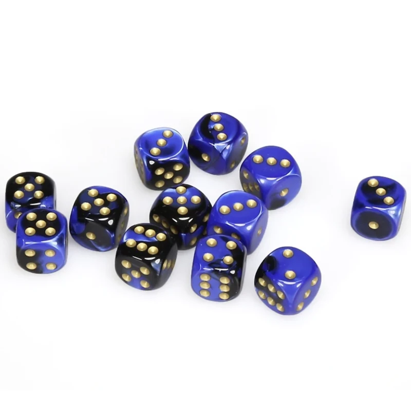 12 dés 6 16mm Gemini noir/bleu avec points dorés