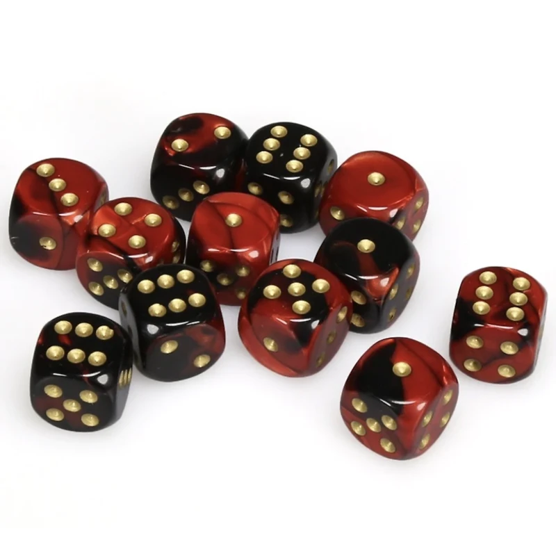 12 dés 6 16mm Gemini noir/rouge avec points dorés