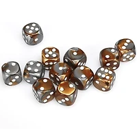 12 dés 6 16mm Gemini cuivre/acier avec points blancs