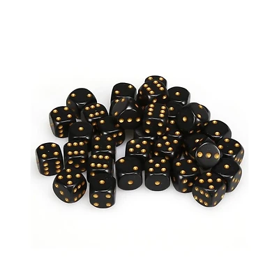 36 dés 6 12mm opaques noir avec points dorés