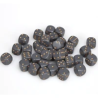 36 dés 6 12mm opaques gris foncé avec points cuivrés