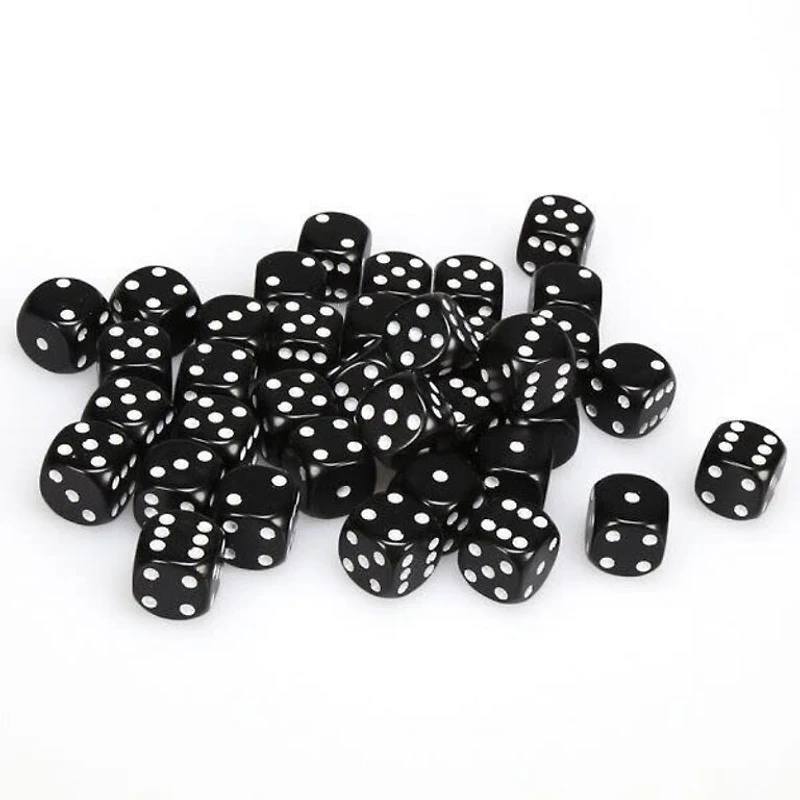 36 dés 6 12mm opaques noir avec points blancs