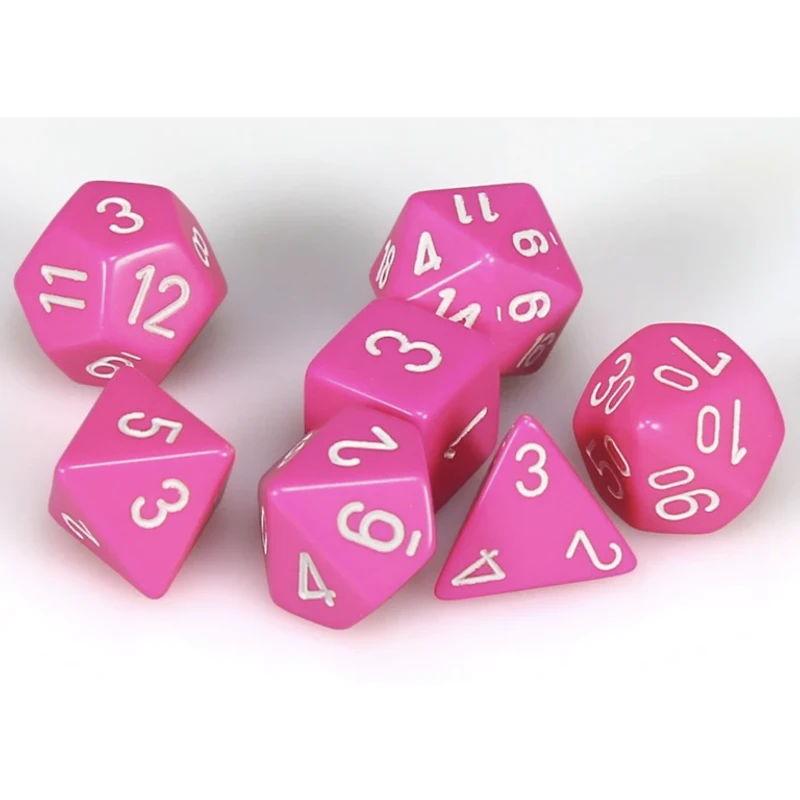 7 dés polyédriques opaques - rose