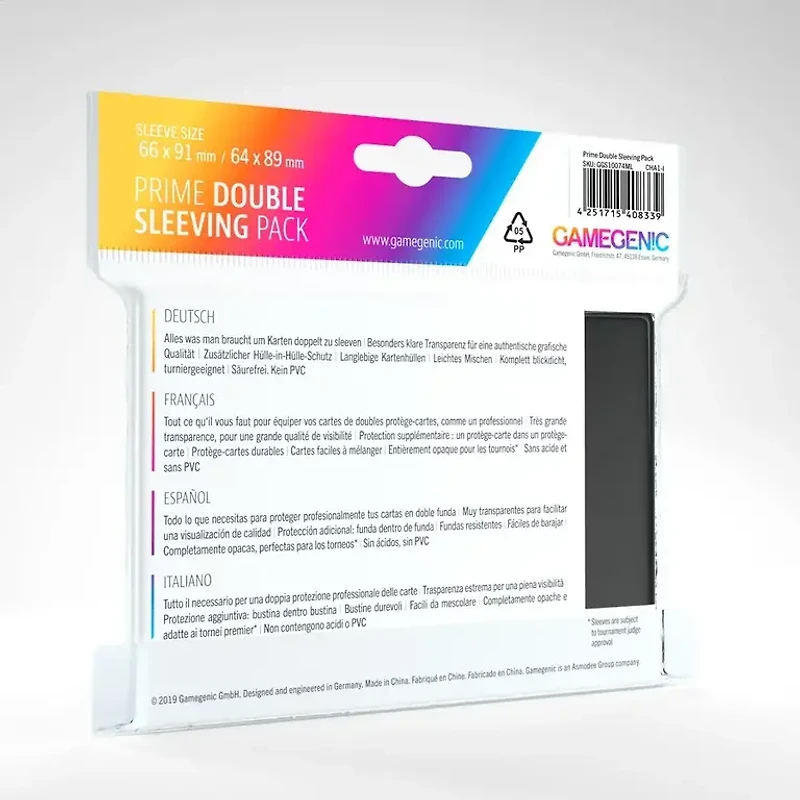 Gamegenic (Gamegenic) Prime Value Double Sleeving Pack Standard : Clear/Black - 2x80 Unités - 66mm x 91mm*
