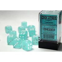 12 dés 6 16mm Givré - Sarcelle avec points blancs