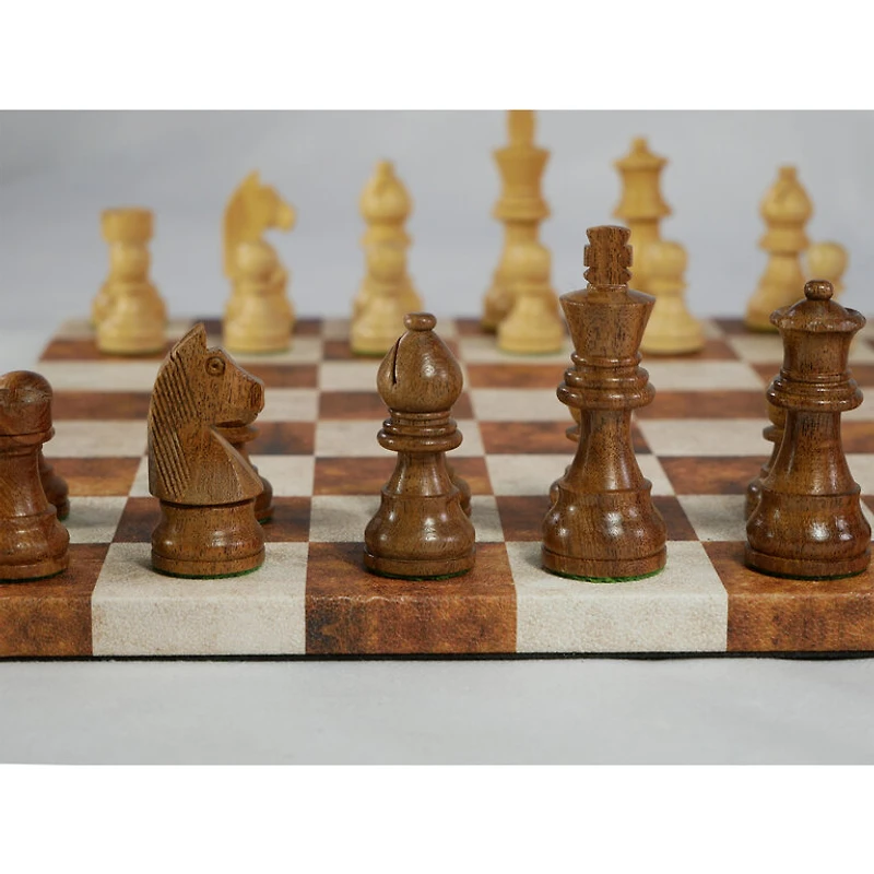 Ensemble d'échecs - Caramel/Cream Leatherette 14"