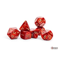 7 dés polyédriques Scarab Scarlet avec chiffres dorés - Méga-Hédral