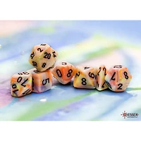 7 dés polyédriques Festive Circus avec chiffres noirs - Méga-Hedral
