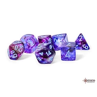7 dés polyédriques Nebula Luminary nocturne avec chiffres bleus - Méga-Hedral