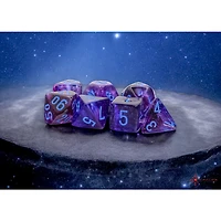 7 dés polyédriques Nebula Luminary nocturne avec chiffres bleus - Méga-Hedral